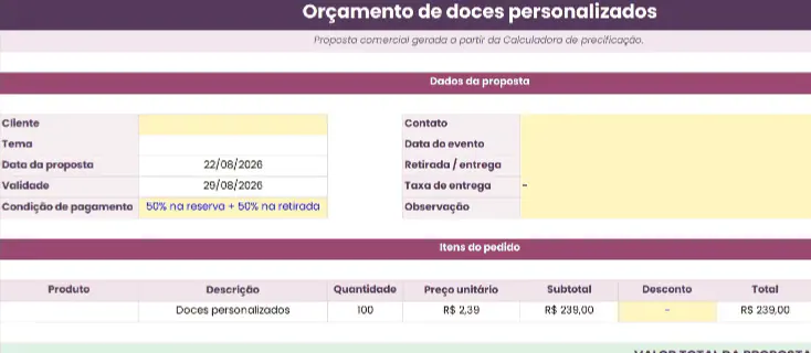 Calculadora de quantidade por convidados em funcionamento